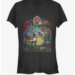 Budget ❤️ Disney Beauty And The Beast Stained Glass 👧 Girls T-Shirt 🎉