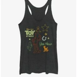 Discount ⭐ Disney Pixar Toy Story 4 Folk Story 👧 Girls Black Heathered Tank Top ✔️
