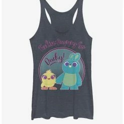 Discount ❤️ Disney Pixar Toy Story 4 Ducky Bunny Pastel 👧 Girls Navy Blue Heathered Tank Top 🤩