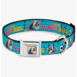 Outlet 🎉 Disney Frozen Olaf Pose I Love Warm Hugs Stripe Blues Seatbelt Buckle 🐕 Dog Collar ✨