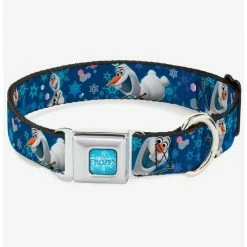 Cheap 🔔 Disney Frozen Olaf Poses Snowflakes Blues Seatbelt Buckle 🦮 Dog Collar 😍