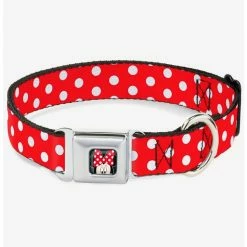 Best Pirce 🌟 Disney Minnie Mouse Polka Dots 🐶 Dog Collar Seatbelt Buckle Red White ✨