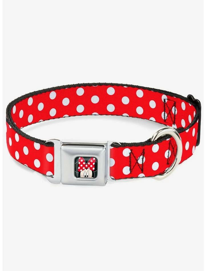 Best Pirce 🌟 Disney Minnie Mouse Polka Dots 🐶 Dog Collar Seatbelt Buckle Red White ✨