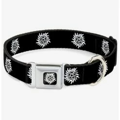 Best Pirce 💯 Supernatural Winchester Pentagram Repeat Black White Seatbelt Buckle 🦮 Dog Collar ⌛