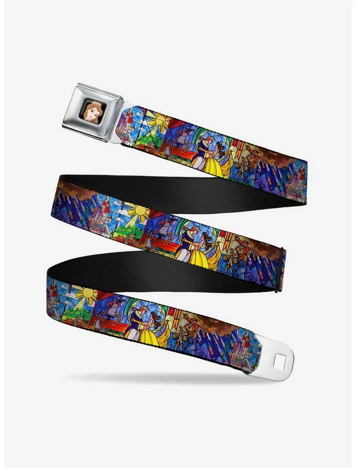 Flash Sale 😍 Disney Beauty And The Beast Stained Glass Scenes Seatbelt Belt 😉