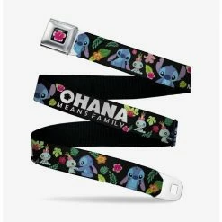 Best Sale 😀 Disney Lilo & Stitch Ohana Means Family Scrump Poses Tropical Flora Seatbelt Belt ✨