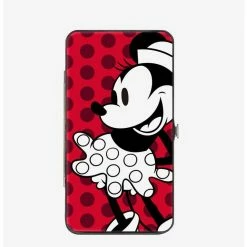 Discount 🌟 Disney Minnie Mouse Vintage Minnie Smiling Pose Front Back Dots Hinged Wallet 🎁