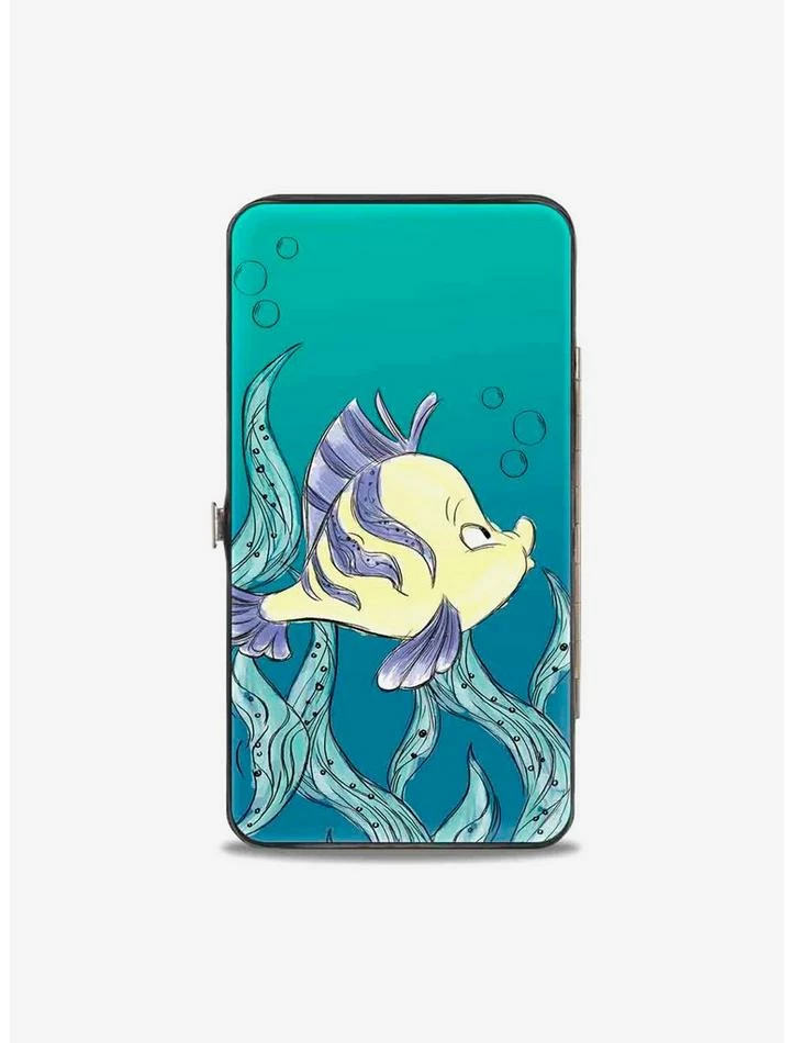 Flash Sale 🎁 Disney The Little Mermaid Ariel Over Shoulder Flounder Sketch Poses Hinged Wallet 🛒 - Image 2