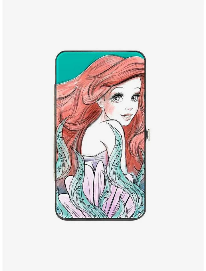 Flash Sale 🎁 Disney The Little Mermaid Ariel Over Shoulder Flounder Sketch Poses Hinged Wallet 🛒