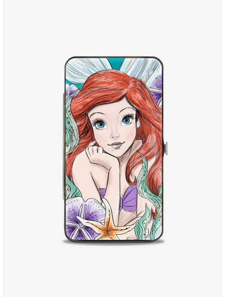 New ๐ Disney The Little Mermaid Ariel Sketch Pose King Tritons Castle Shells Hinged Wallet ๐งจ