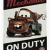 Cheap 🌟 Tow Mater "Mechanic on Duty" Embossed Sign ❤️