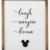 Promo ⭐ Disney Mickey Mouse Laugh, Imagine, Dream Wood Framed Wall Decor ❤️