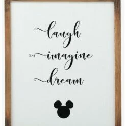 Promo ⭐ Disney Mickey Mouse Laugh, Imagine, Dream Wood Framed Wall Decor ❤️