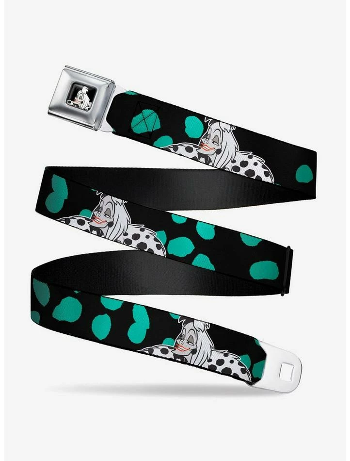 Best Sale ✔️ Disney 101 Dalmatians Cruella De Vil Smiling Spotted Fur Seatbelt Belt 👏
