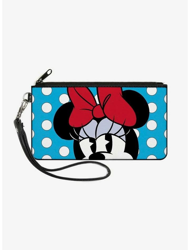 Hot Sale ⌛ Disney Minnie Mouse Style Face Close Up Dots Wallet Canvas Zip Clutch 😍