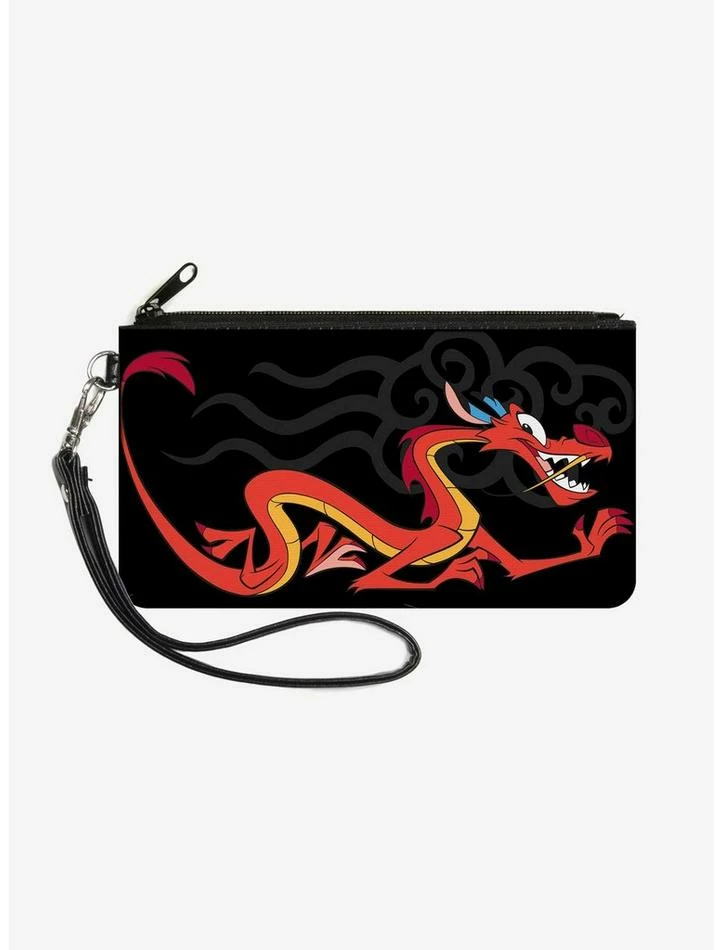Hot Sale ⭐ Disney Mulan Mushu Dragon Pose Fire Icon Wallet Canvas Zip Clutch 😉