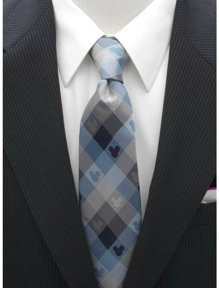 Wholesale 🔔 Disney Mickey Mouse Blue Plaid Mens Tie 🔔 - Image 3
