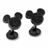 Promo 🔥 Disney Mickey Mouse Stainless Steel Black Pave Crystal Cufflinks 🎉