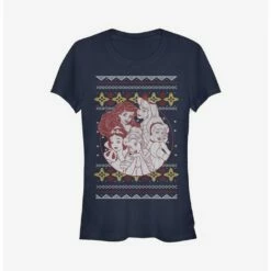 Coupon 😀 Disney Princesses Group ❄ Christmas Print 👧 Girls T-Shirt ✨