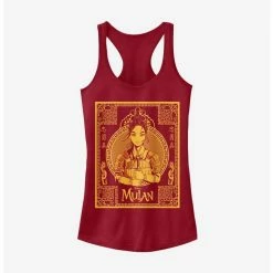 New 👏 Disney Mulan Live Action Golden Outline Poster 👧 Girls Tank ✔️