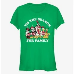 Flash Sale 👍 Disney Mickey Mouse Crew Tis The Season For Family Classic 👧 Girls T-Shirt 🧨
