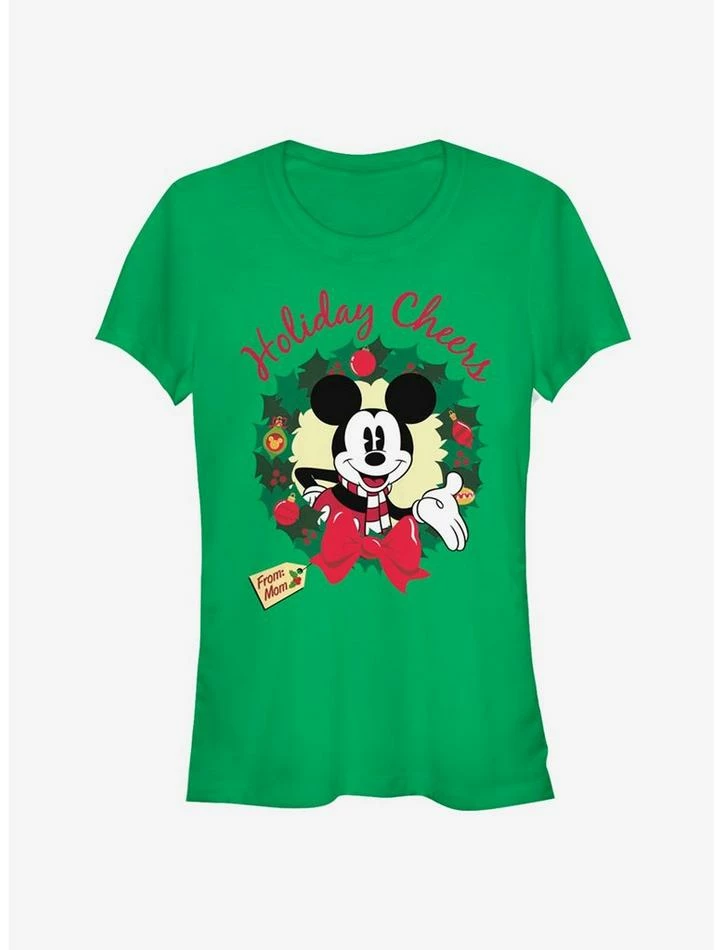 Buy ✨ Disney Mickey Mouse Holiday Cheers Wreath Classic 👧 Girls T-Shirt 👍
