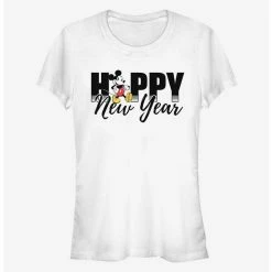 Best Sale 🔔 Disney Mickey Mouse Happy New Year Text Classic 👧 Girls T-Shirt 🔔