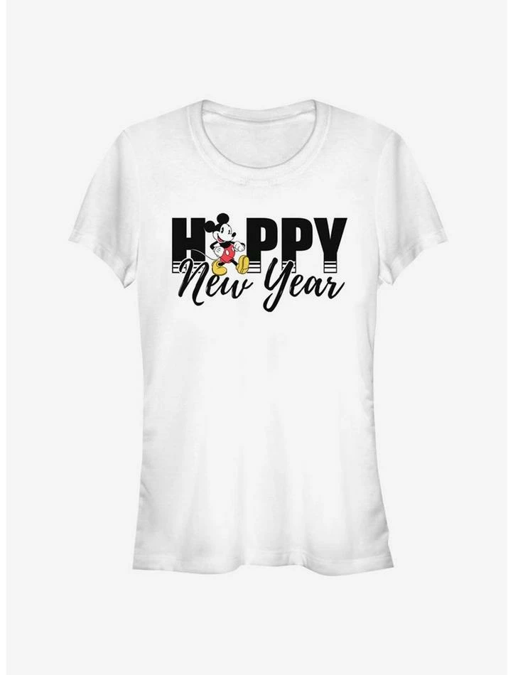 Best Sale 🔔 Disney Mickey Mouse Happy New Year Text Classic 👧 Girls T-Shirt 🔔