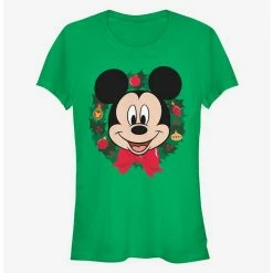 Budget 🥰 Disney Mickey Mouse Face Holiday Wreath Classic 👧 Girls T-Shirt ✔️