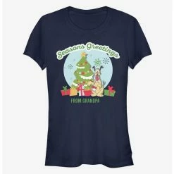 Promo 🔔 Disney Pluto Holiday Seasons Greetings From Grandpa Classic 👧 Girls T-Shirt 🤩