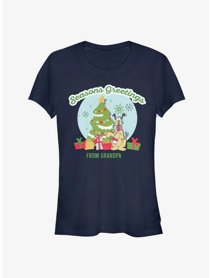 Promo ๐ Disney Pluto Holiday Seasons Greetings From Grandpa Classic ๐ง Girls T-Shirt ๐คฉ