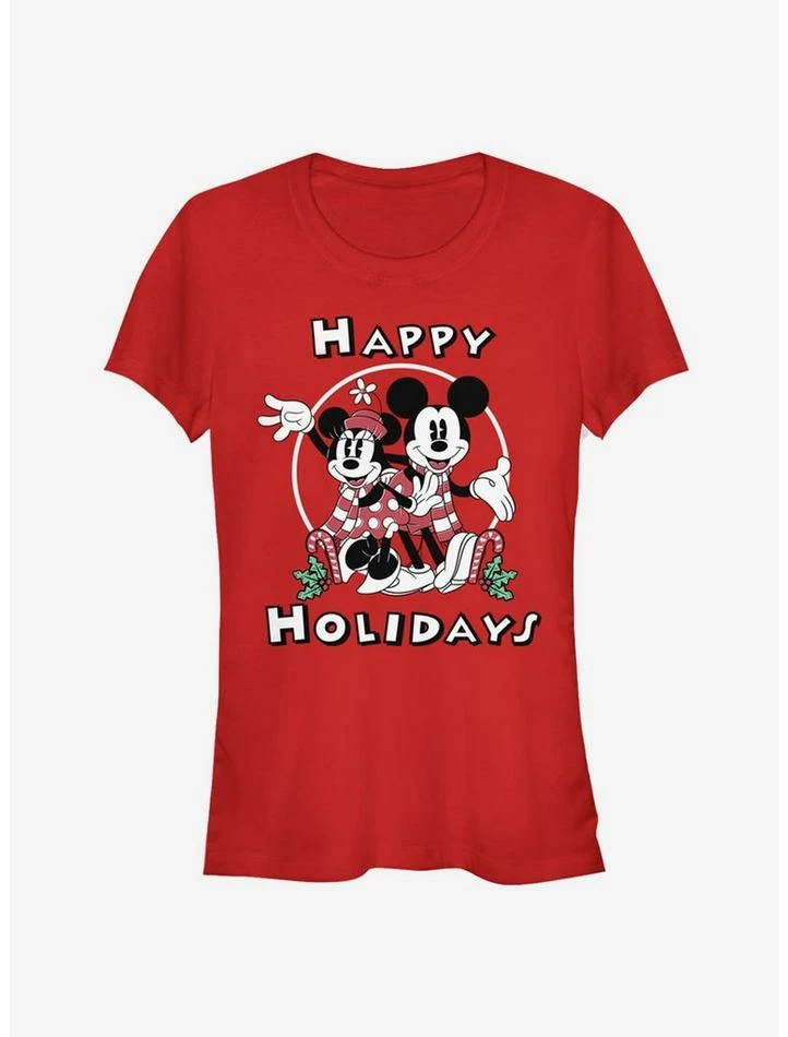 Promo ๐ Disney Mickey Mouse And Minnie Mouse Happy Holidays Classic ๐ง Girls T-Shirt โญ