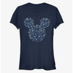 Flash Sale 🔥 Disney Mickey Mouse Holiday Head Snowflake Outline Classic 👧 Girls T-Shirt 😉