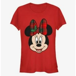 Best Sale 🛒 Disney Minnie Mouse Plaid Holiday Bow Classic 👧 Girls T-Shirt ⭐