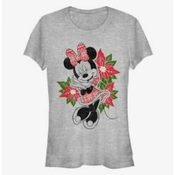 Hot Sale 🥰 Disney Minnie Mouse Holiday Poinsettia Classic 👧 Girls T-Shirt 🎁
