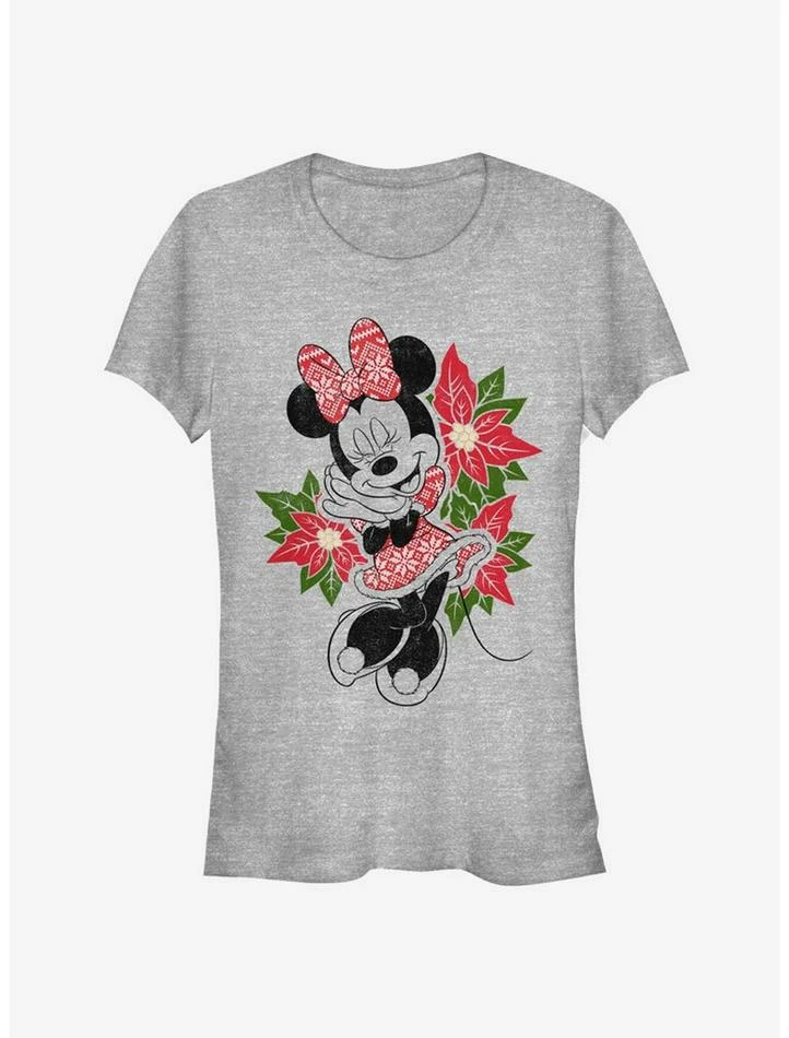 Hot Sale ๐ฅฐ Disney Minnie Mouse Holiday Poinsettia Classic ๐ง Girls T-Shirt ๐