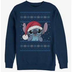 Best Pirce 🎉 Disney Lilo & Stitch Holiday Stitch Wearing Santa Hat Crew Sweatshirt 👏