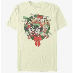 Flash Sale 👍 Disney Mickey Mouse Holiday Mickey Friends Wreath T-Shirt 🛒