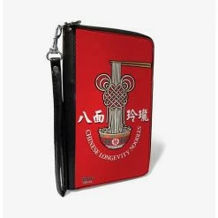 New 💯 Disney Mickey Mouse Chinese Longevity Noodles Knot Red White Zip Around Rectangle Wallet 👏