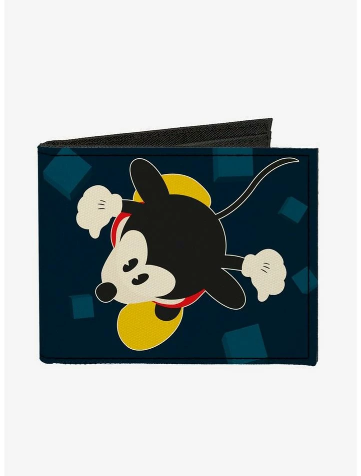 Budget 😀 Disney Mickey Mouse Pose Alternate Views Head Feet Blocks Bifold Canvas Wallet 💯