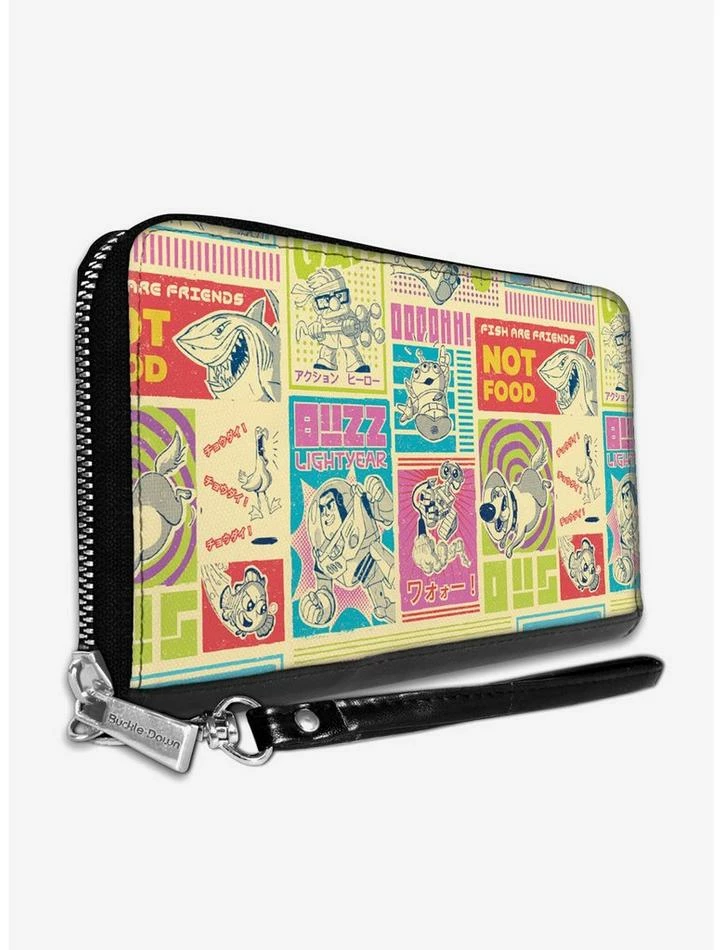 Cheap ✔️ Disney Pixar Movie Scenes Character Mashup Blocks Ivory Multi Color Zip Around Rectangle Wallet ⭐