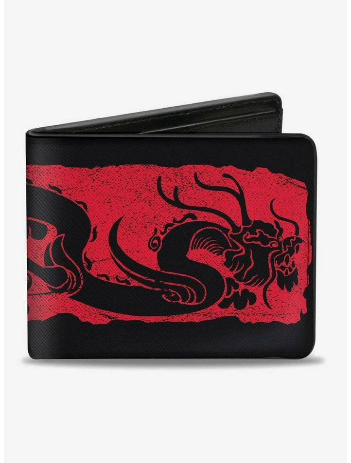 Brand new 👍 Disney Mulan Dragon Block Print Black Red Bifold Wallet 🛒