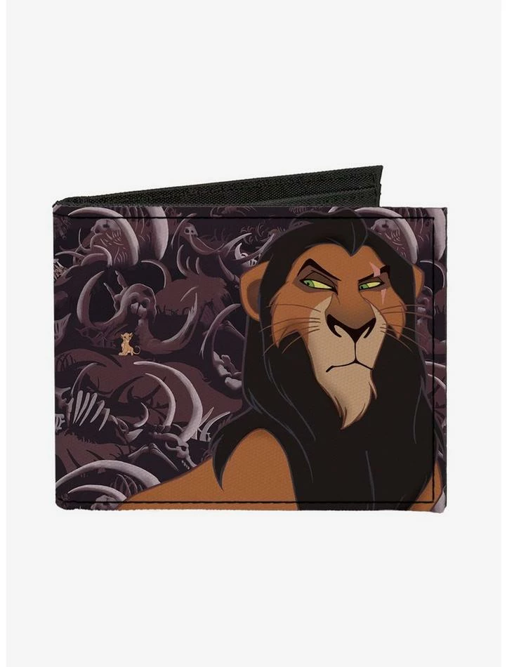Coupon 👏 Disney The Lion King Scar Pose Elephant Graveyard Bones Bifold Canvas Wallet 💯