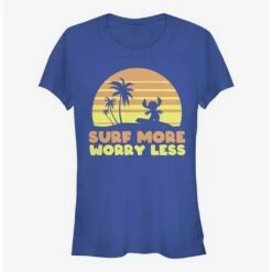 New 🧨 Disney Lilo & Stitch Surf More Worry Less 👧 Girls T-Shirt 🎁