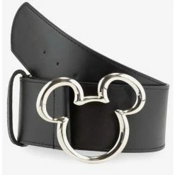 Outlet ✔️ Disney Mickey Mouse Ears Silver Buckle Vegan Leather Belt 🧨
