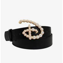 Discount 🧨 Disney Signature D Logo Faux Pearl Buckle Vegan Leather Belt ✔️