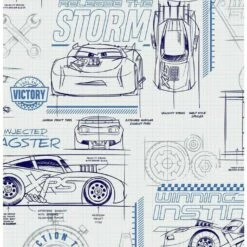 Budget 🥰 Disney Pixar Cars Blue And White Schematic Peel & Stick Wallpaper ✨