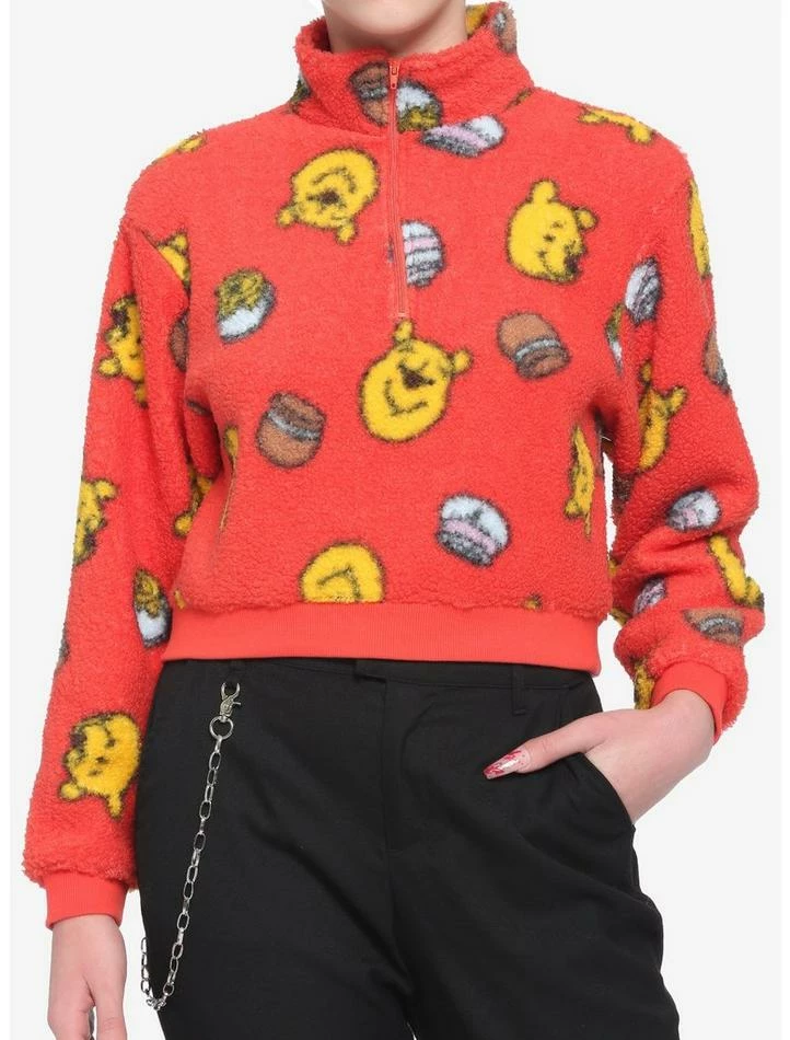 New ✨ Disney Winnie The Pooh Fuzzy Half-Zipper 👧 Girls Sweater 🔔