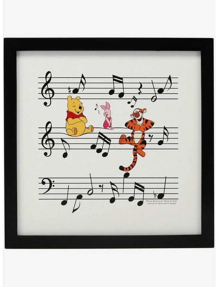 Cheapest ✔️ Disney Winnie The Pooh Pooh And Friends Music Notes Framed Wall Decor ⭐