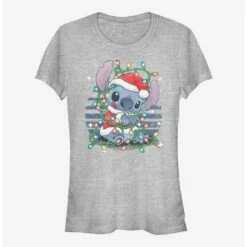 Hot Sale 🔔 Disney Lilo & Stitch Holiday Lights 👧 Girls T-Shirt 😍